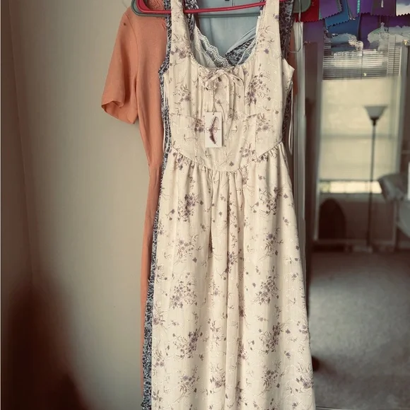 Elegant Cream Floral Maxi Dress corset waist size S - Picture 2 of 13